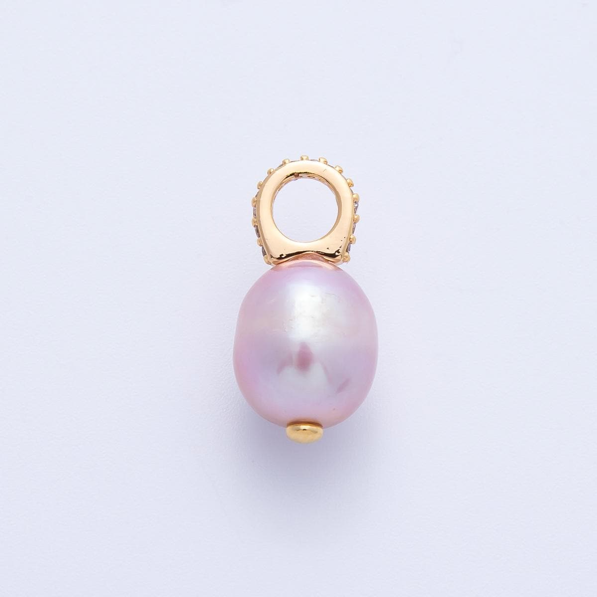 18k Gold Filled 19.5mm Mauve Pink/Purple Oval Baroque Pearl Charm with Micro Pave CZ Teardrop Genuine freshwater Pendant | CHARMS-00324