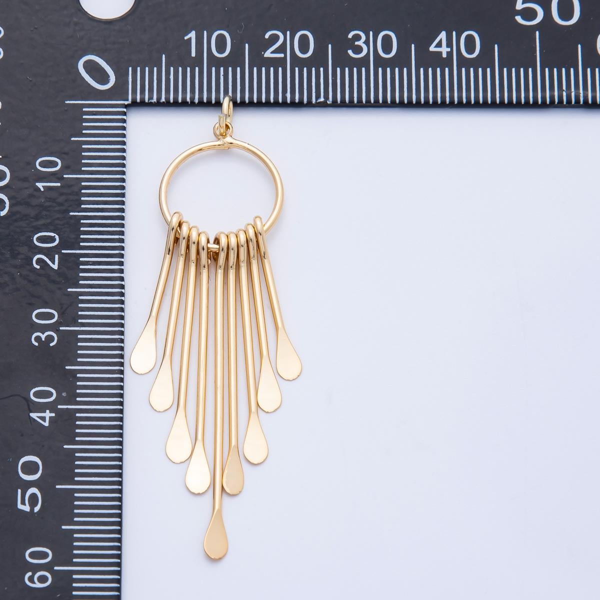 18k Gold Filled Matte Graduated Paddle Tassel Pendant 55.6mm Long Teardrop Fringe Focal Charm Necklace Earring Boho Jewelry | CHARMS-00326