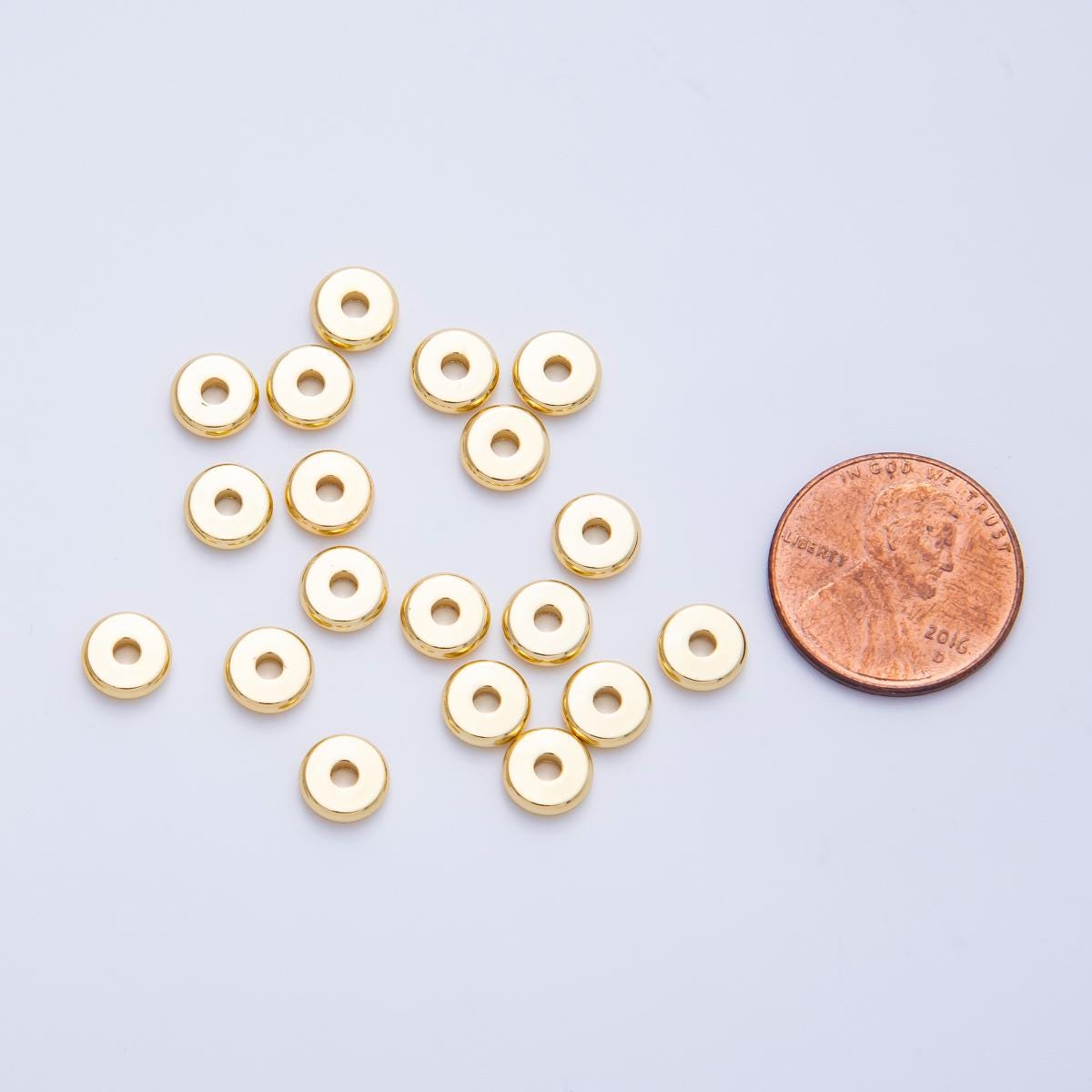 50x 16k Gold Filled Smooth Flat Round Beads 6.8mm x 2mm Minimalist Rondelle Spacer Findings DIY Jewelry for Necklace Bracelet | BEADS-00138