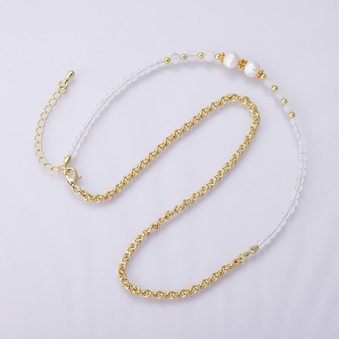 Handmade 24k gold filled Clear Quartz and Freshwater Pearl Necklace 16.5inch Modern Bridal Pearl Jewelry Minimalist Jewelry | WA-04173