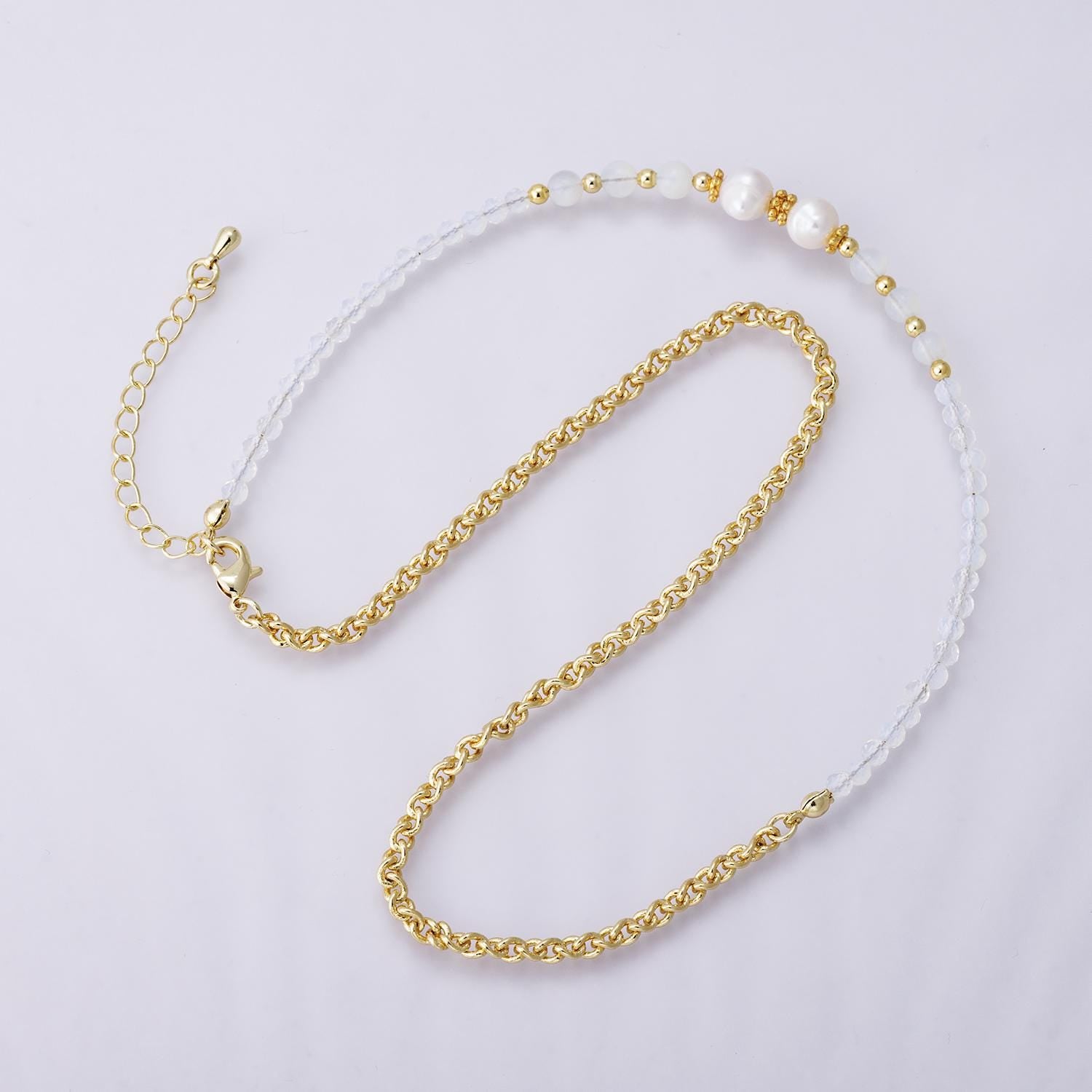 Handmade 24k gold filled Clear Quartz and Freshwater Pearl Necklace 16.5inch Modern Bridal Pearl Jewelry Minimalist Jewelry | WA-04173