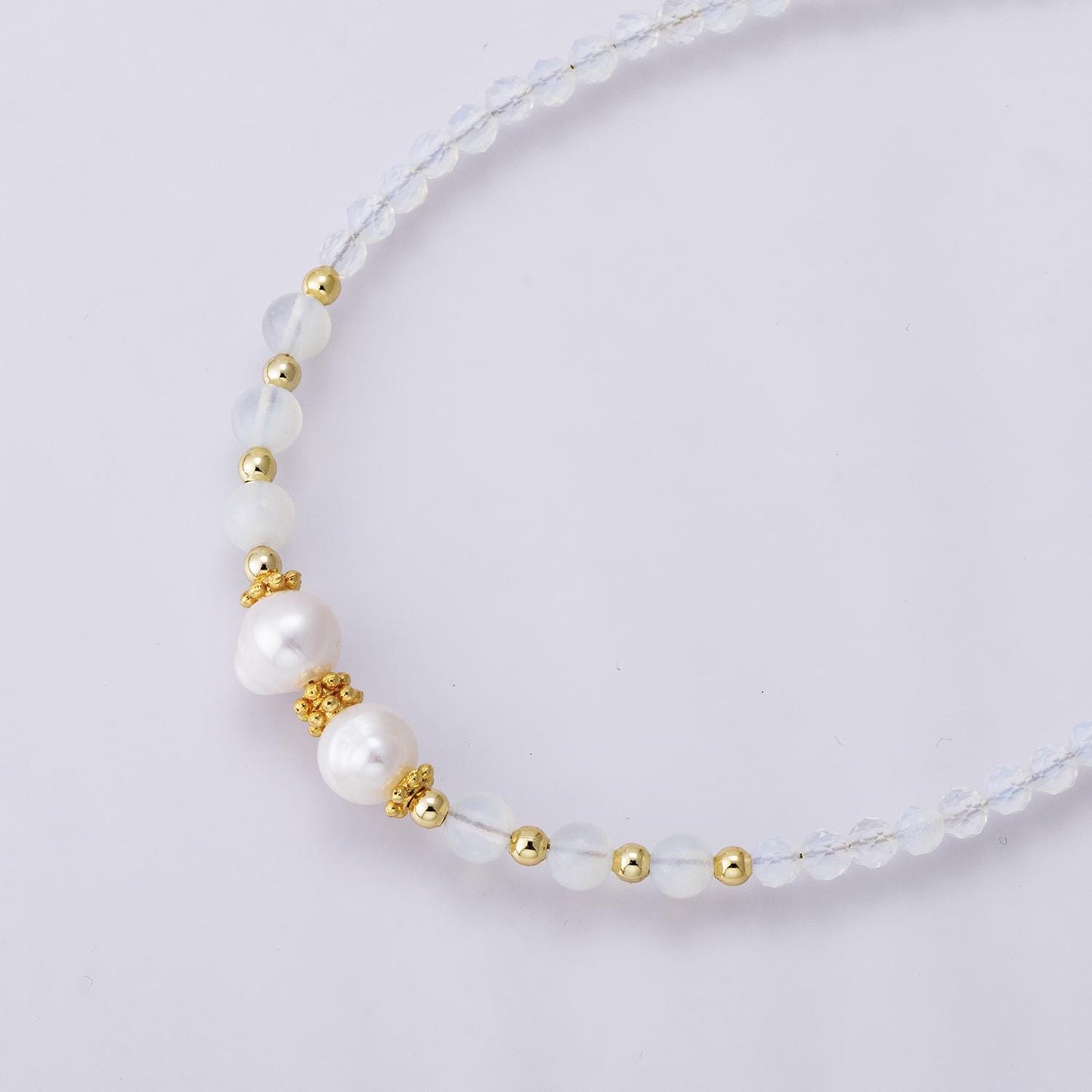 Handmade 24k gold filled Clear Quartz and Freshwater Pearl Necklace 16.5inch Modern Bridal Pearl Jewelry Minimalist Jewelry | WA-04173