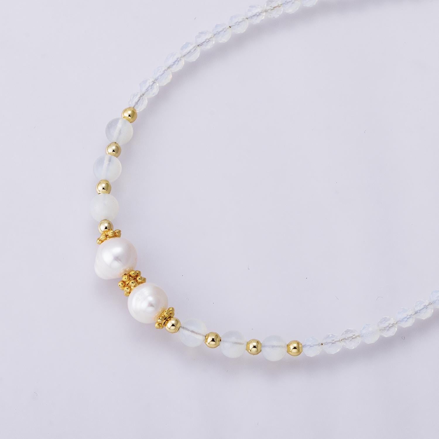 Handmade 24k gold filled Clear Quartz and Freshwater Pearl Necklace 16.5inch Modern Bridal Pearl Jewelry Minimalist Jewelry | WA-04173