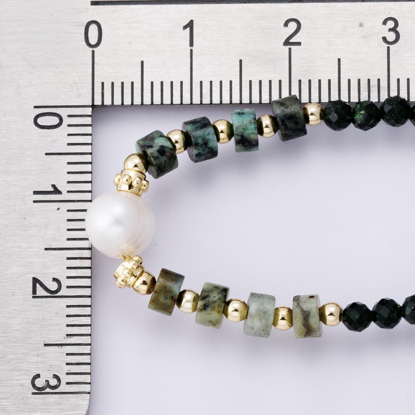 Handmade 24K Gold Filled Shell Pearl Malachite Green Gemstone half and half chain 16.5 inch with 2 inch extender jewelry gift | WA-04174