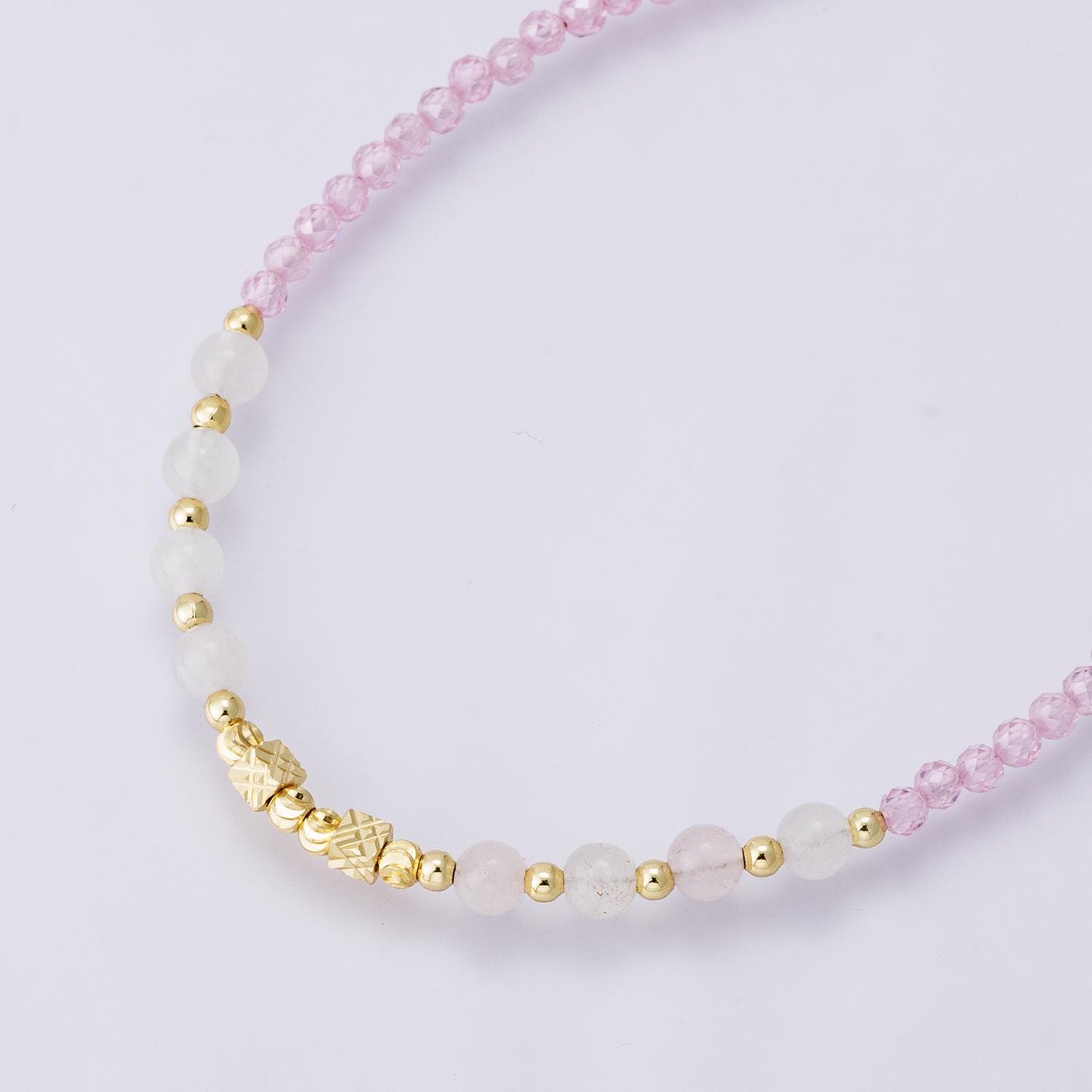 16.5inch Pink Ombre Gemstone 24k Gold Filled Faceted Rose Quartz Beaded Dainty Layering Necklace Handmade Jewelry Gift for Her | WA-04175