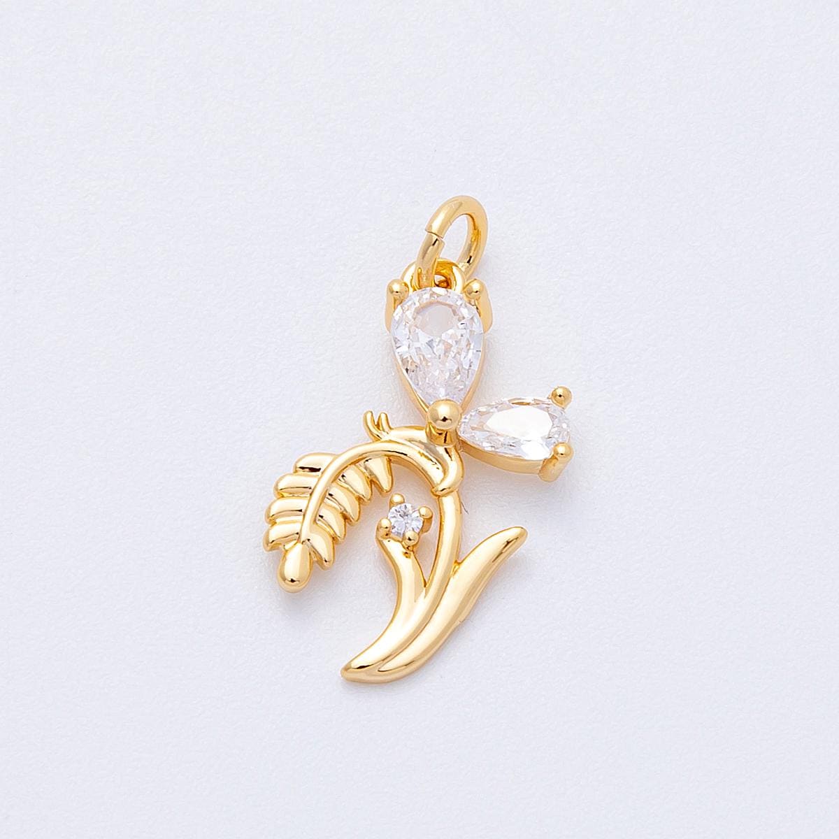 18k Gold Filled 19.7mm Dainty Butterfly Leaf Charm Sparkling CZ Floral Butterfly Botanical Jewelry Finding Nature Inspired | CHARMS-00338