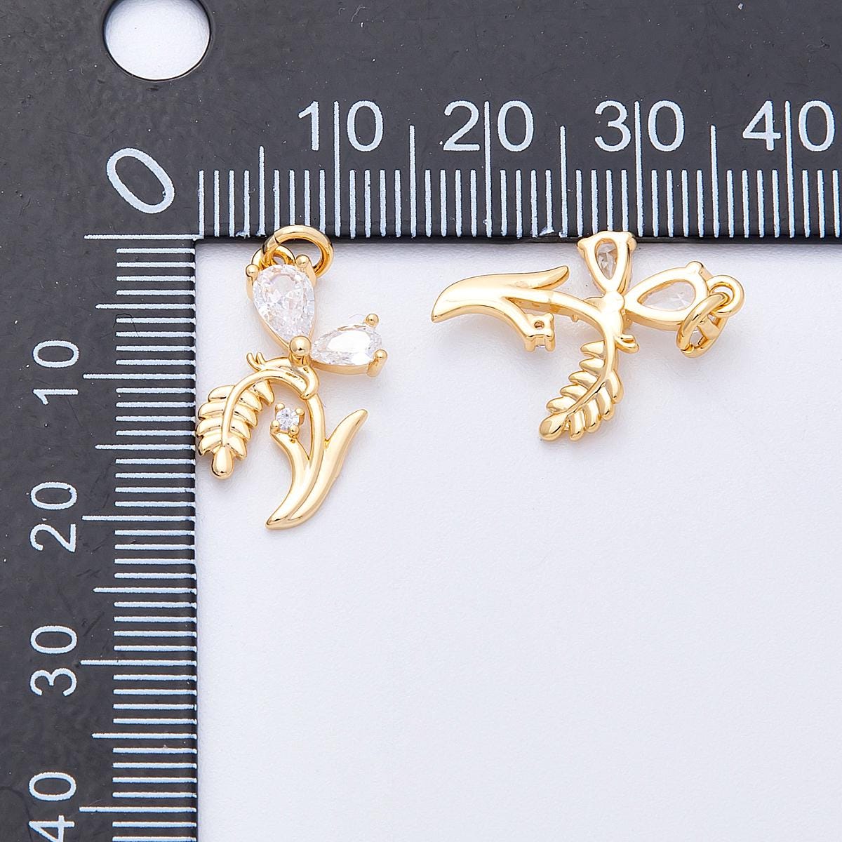18k Gold Filled 19.7mm Dainty Butterfly Leaf Charm Sparkling CZ Floral Butterfly Botanical Jewelry Finding Nature Inspired | CHARMS-00338