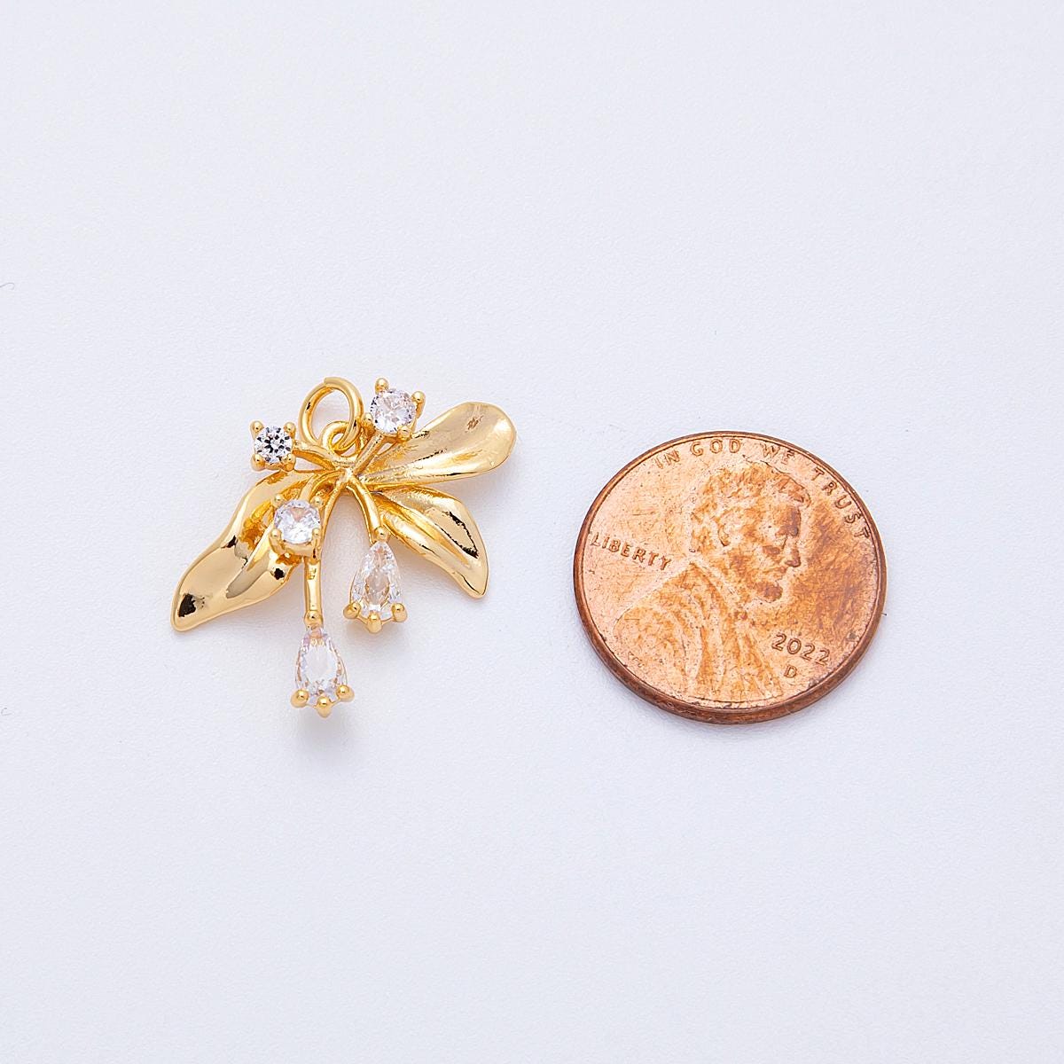 18k Gold Filled Leaf Charm with Sparkling CZ Dewdrops Botanical Jewelry Finding DIY Supply for custom necklace bracelet | CHARMS-00339