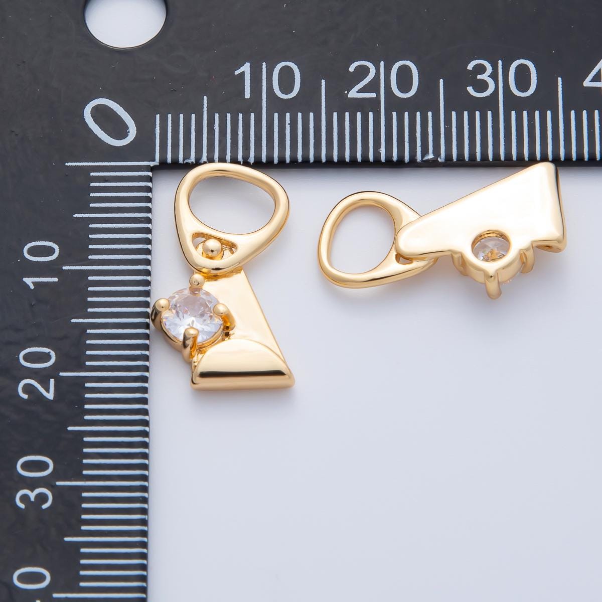 18K Gold Filled 21mm Clear CZ Abstract Geometric Soda Tab Pendant Streetwear Jewelry Finding Quirky DIY Supply for necklace | Charms-00336