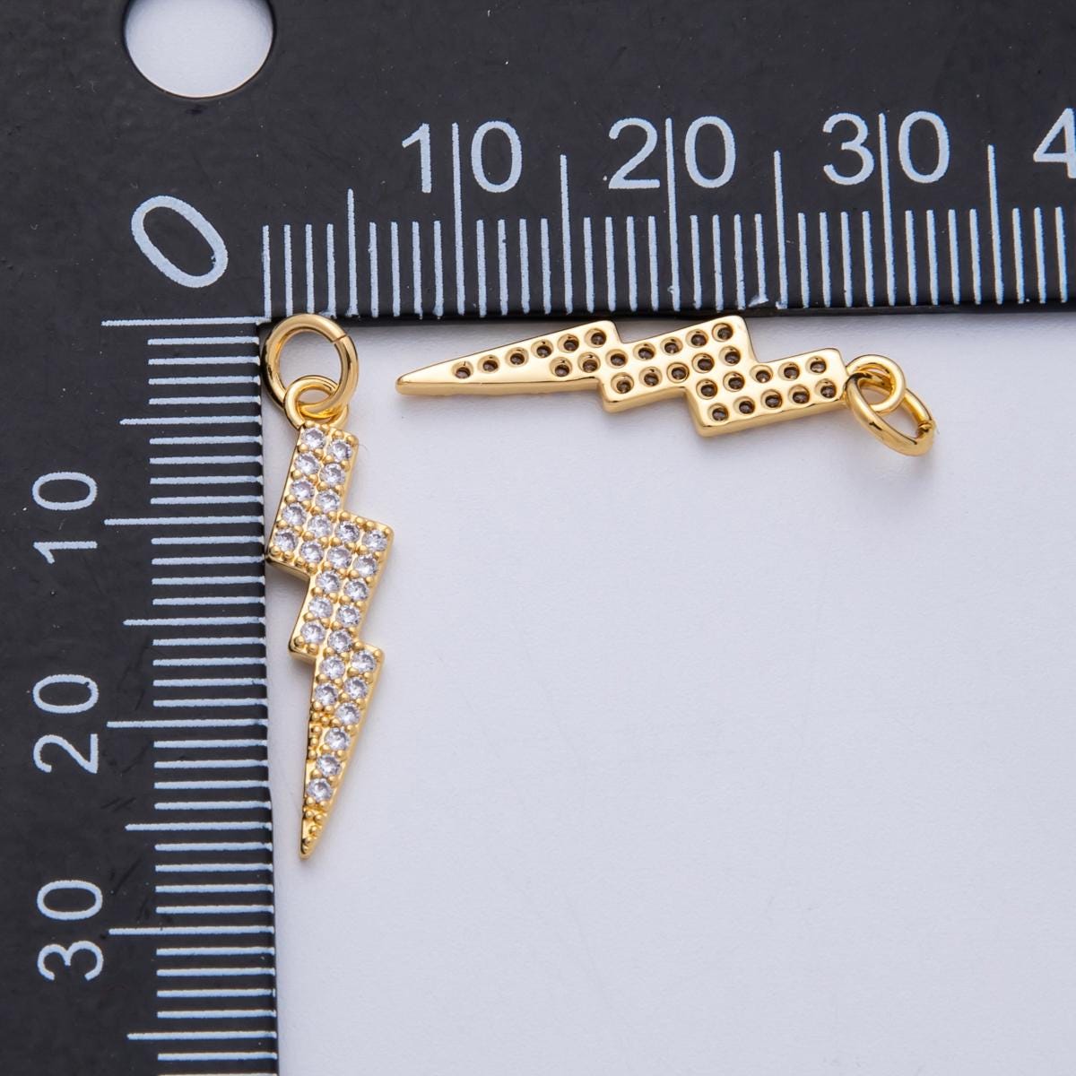 18K Gold Filled 24mm Clear Micro Paved CZ Lightning Bolt Thunder Charm Celestial Jewelry Finding DIY Supply Custom Necklace | Charms-00332