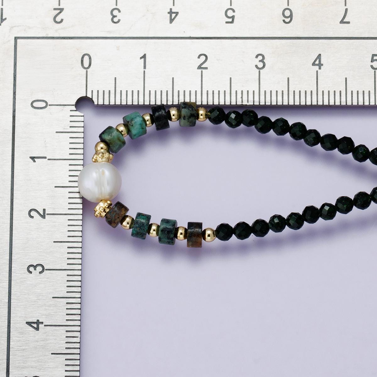 Handmade 24K Gold Filled Shell Pearl Malachite Green Gemstone half and half chain 18 inch with 2 inch extender jewelry gift | WA-04230