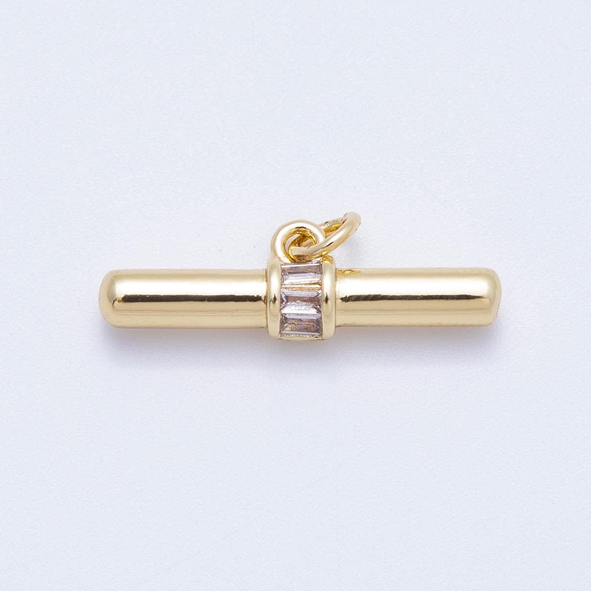 16K Gold Filled 26mm Clear Baguette CZ Tube Bar Charm T-Bar Cylinder Pendant Modern Geometric Gift for Her Jewelry Supply | Findings-00045