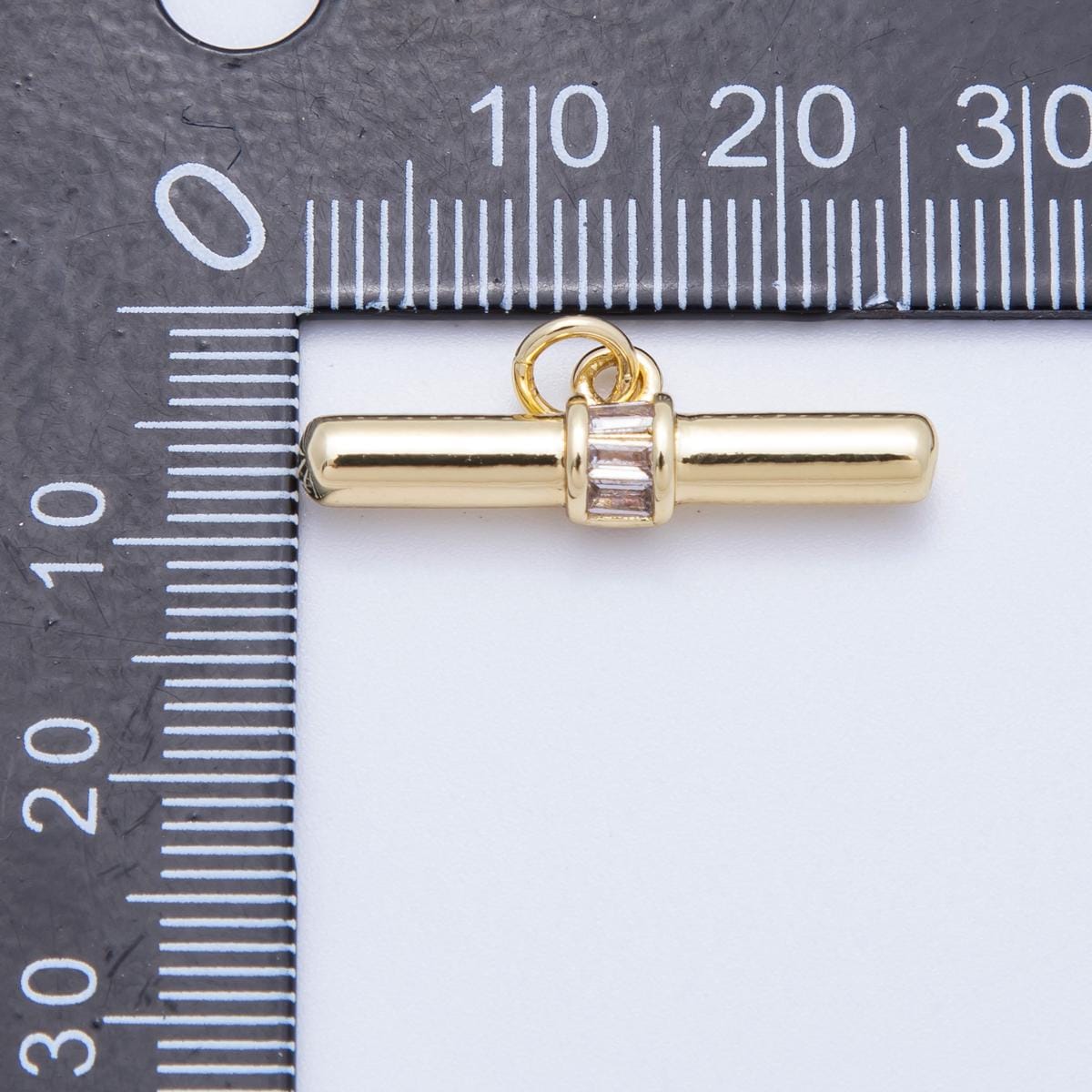 16K Gold Filled 26mm Clear Baguette CZ Tube Bar Charm T-Bar Cylinder Pendant Modern Geometric Gift for Her Jewelry Supply | Findings-00045