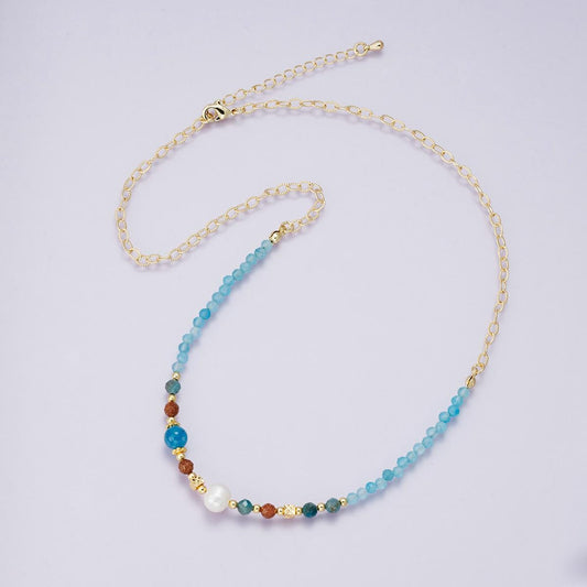24K Gold Filled Blue Multicolor Gemstone Handmade 18inch necklace with gold accents trendy boho layering jewelry gift for her | WA-04232