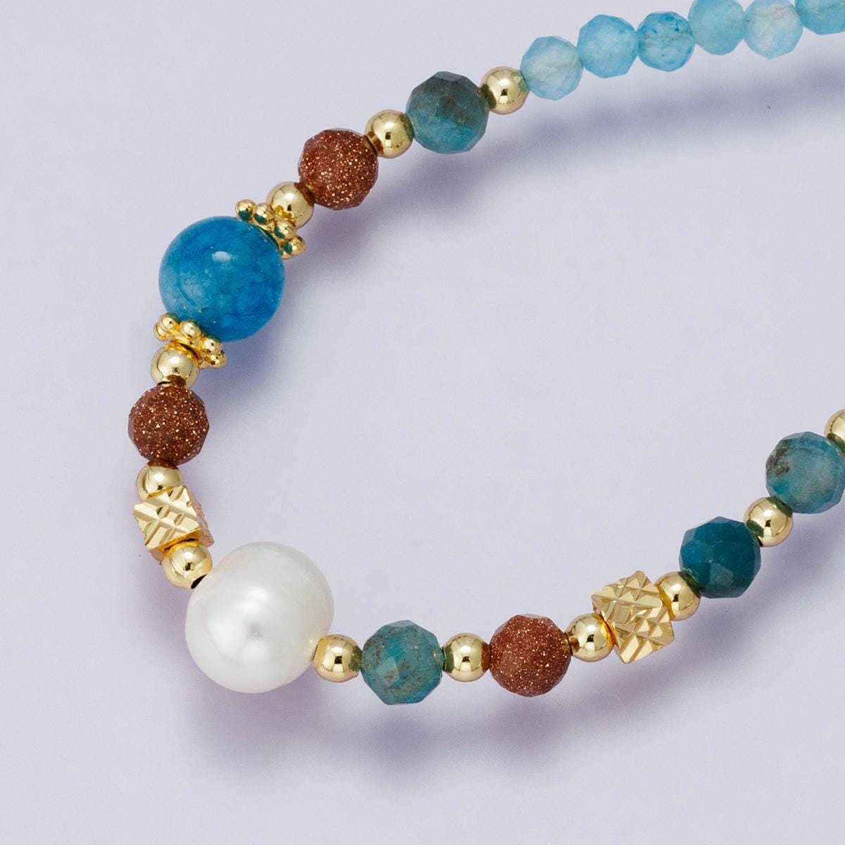 24K Gold Filled Blue Multicolor Gemstone Handmade 18inch necklace with gold accents trendy boho layering jewelry gift for her | WA-04232