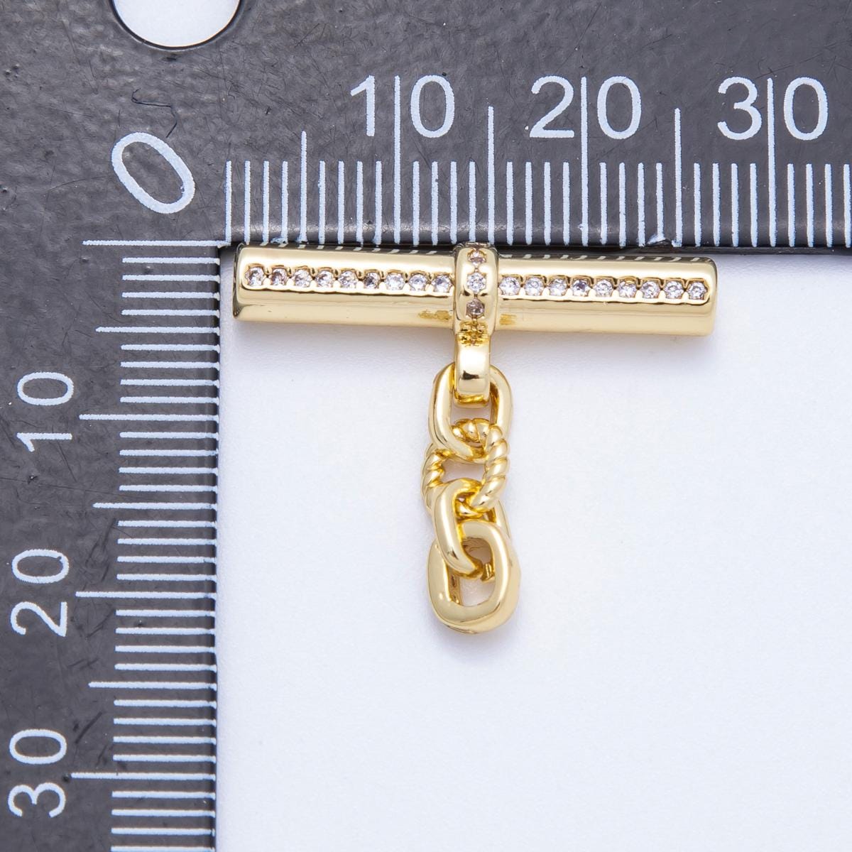 16K Gold Filled 26mm Micro Paved CZ Twisted Rope Tube Bar Pendant Toggle Charm Artisan Jewelry Making Supply for necklace | Findings-00047