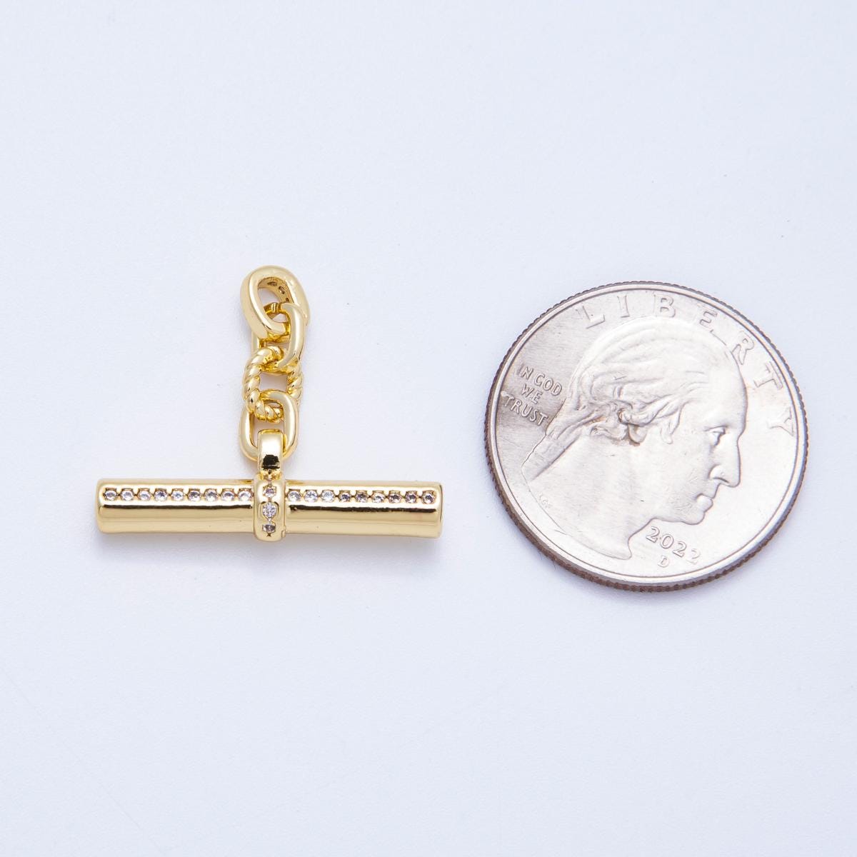 16K Gold Filled 26mm Micro Paved CZ Twisted Rope Tube Bar Pendant Toggle Charm Artisan Jewelry Making Supply for necklace | Findings-00047