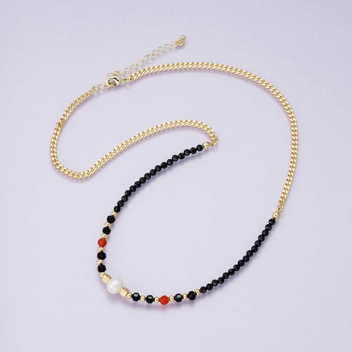 24K Gold Filled Handmade Shell Black Multifaceted Crystal Gemstone Necklace 18 inch + 2 inch extender trendy jewelry gift for her | WA-04233