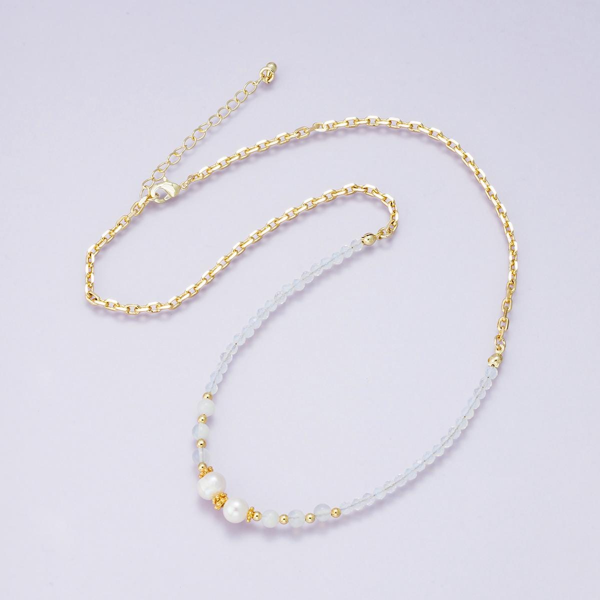 Handmade 24k gold filled Clear Quartz and Freshwater Pearl Necklace 18 inch Modern Bridal Pearl Jewelry Minimalist Stacking piece | WA-04236