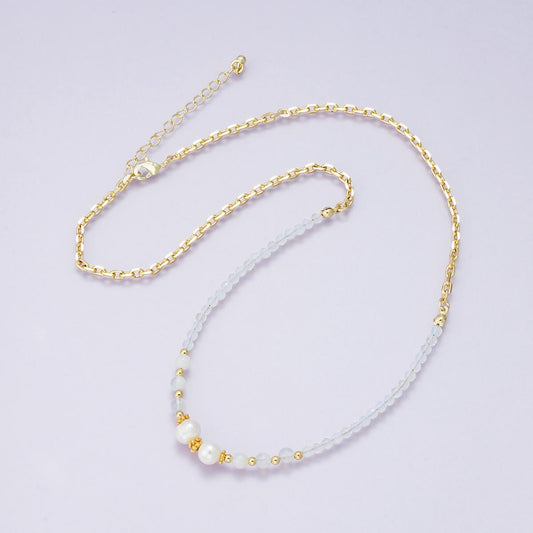 Handmade 24k gold filled Clear Quartz and Freshwater Pearl Necklace 18 inch Modern Bridal Pearl Jewelry Minimalist Stacking piece | WA-04236