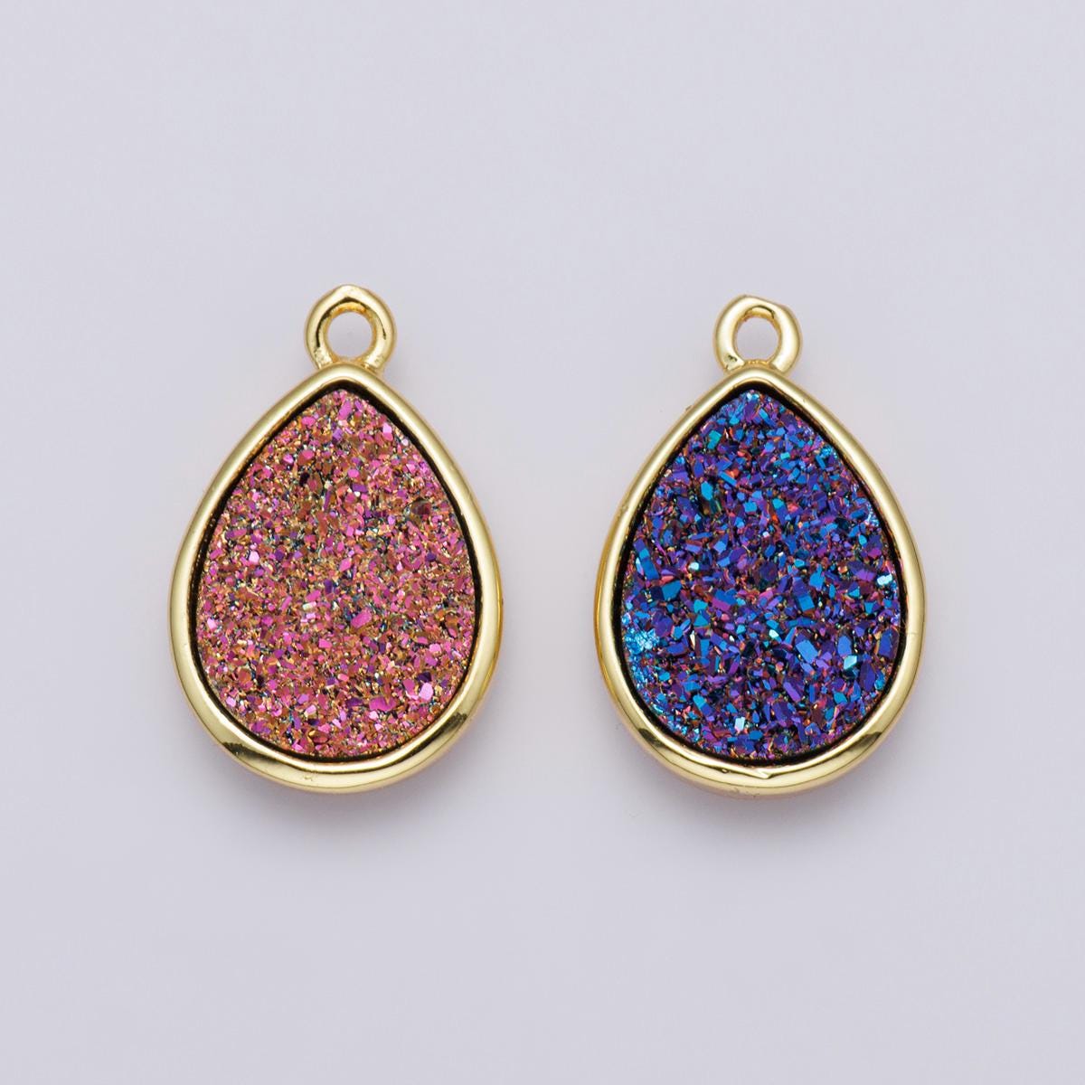 Purple and Pink Druzy Pear Pendant 24k Gold Filled Teardrop Charm Sparkly Agate Connector Dainty Gemstone Charm DIY Jewelry Making | E-00439
