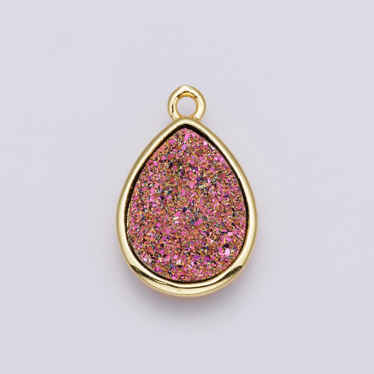 Purple and Pink Druzy Pear Pendant 24k Gold Filled Teardrop Charm Sparkly Agate Connector Dainty Gemstone Charm DIY Jewelry Making | E-00439
