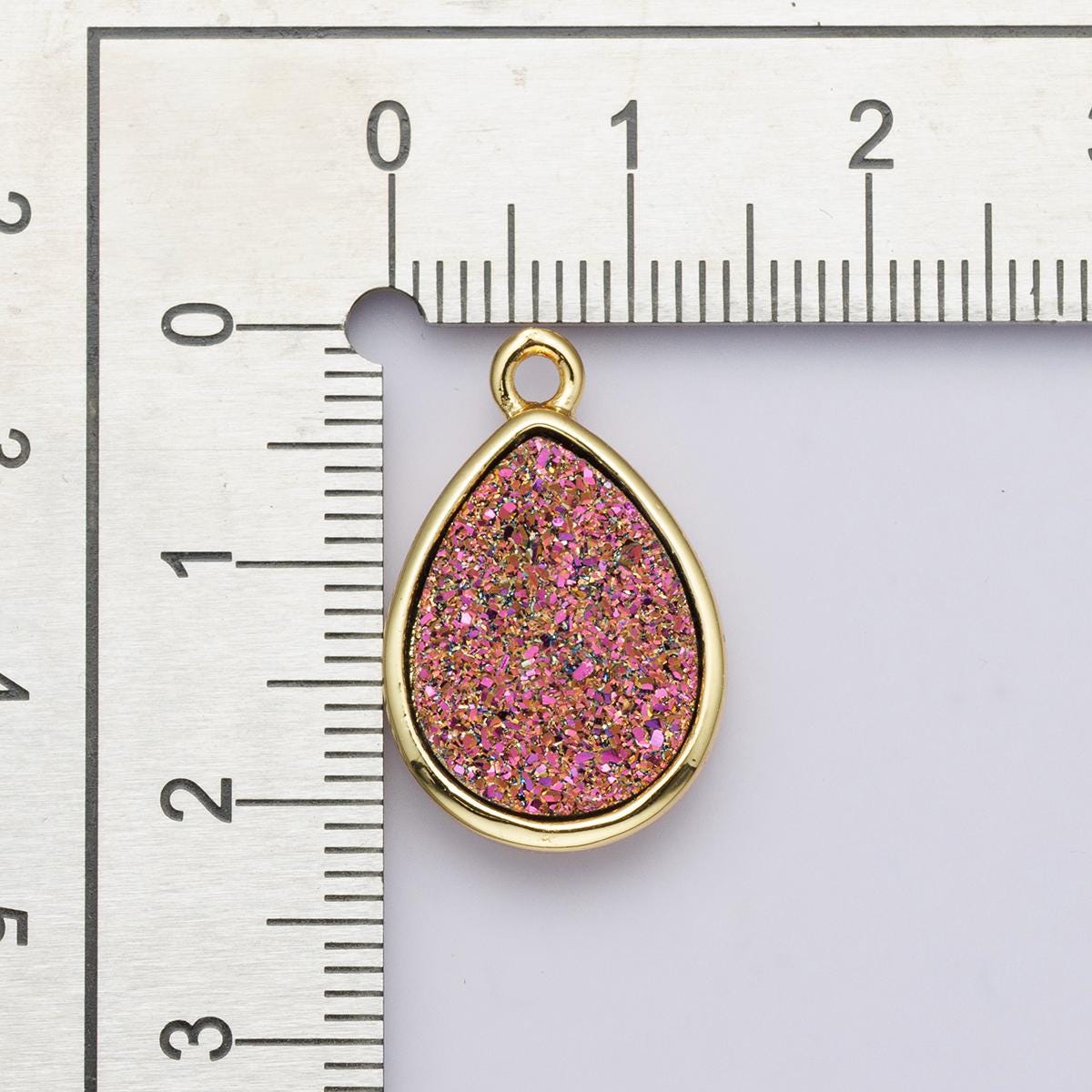 Purple and Pink Druzy Pear Pendant 24k Gold Filled Teardrop Charm Sparkly Agate Connector Dainty Gemstone Charm DIY Jewelry Making | E-00439
