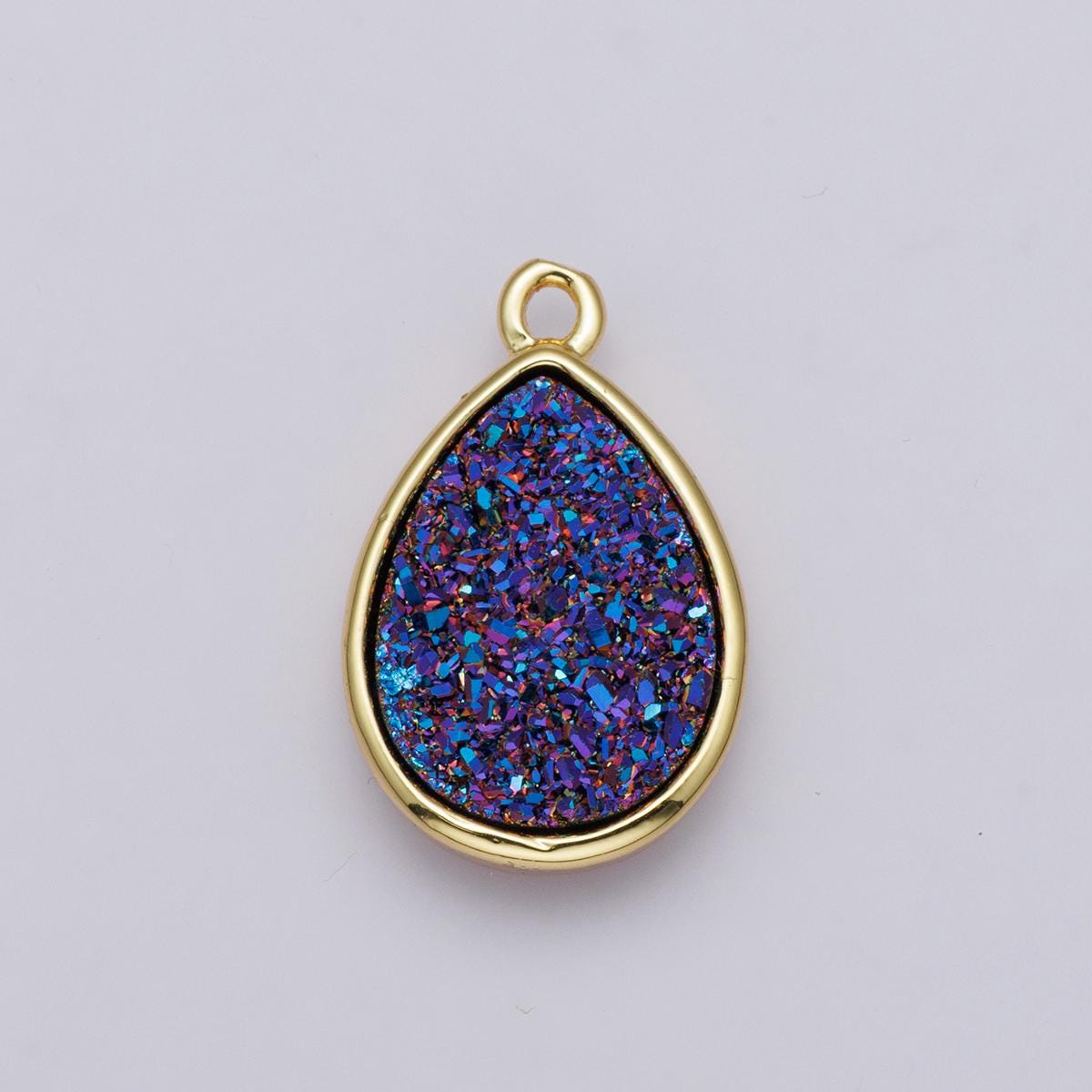 Purple and Pink Druzy Pear Pendant 24k Gold Filled Teardrop Charm Sparkly Agate Connector Dainty Gemstone Charm DIY Jewelry Making | E-00439