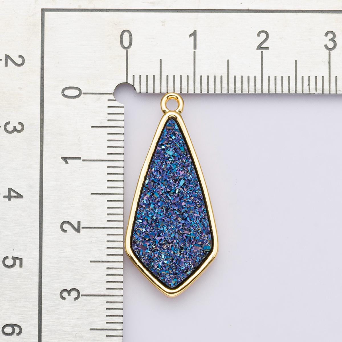 Black Blue & Pink Druzy Geometric Teardrop Pendant 24k Gold Filled 30.5mm Iridescent Shield Connector DIY Jewelry Making for her | E-00438