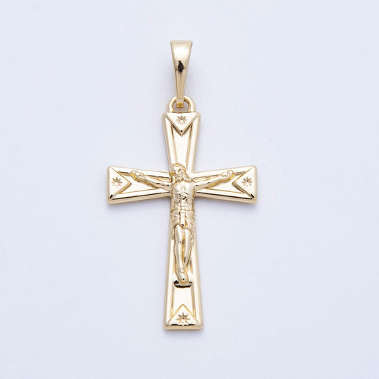 16k Gold Filled Engraved Starburst Cross Charm 29.6mm Minimalist Catholic Religious Jewelry Meaningful Gift for Her | CHARMS-00214