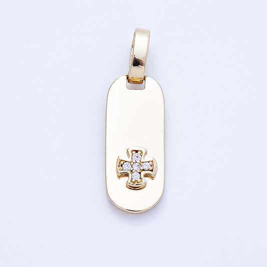 Modern 14k Gold Filled Cross in Tag Pendant 24.3mm CZ Diamond Amulet Minimalist Catholic Jewelry Gift for Him or Her | CHARMS-00327