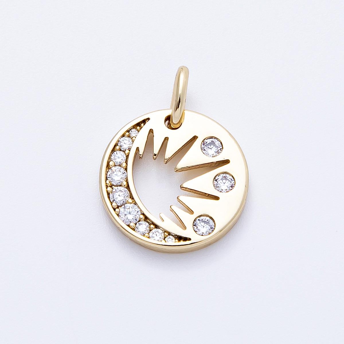 14k Gold Filled Celestial Moon & Sunburst Pendant 15.1mm Cut-out Crescent Moon Charm with Sparkling CZ Boho Gold Medallion | CHARMS-00328
