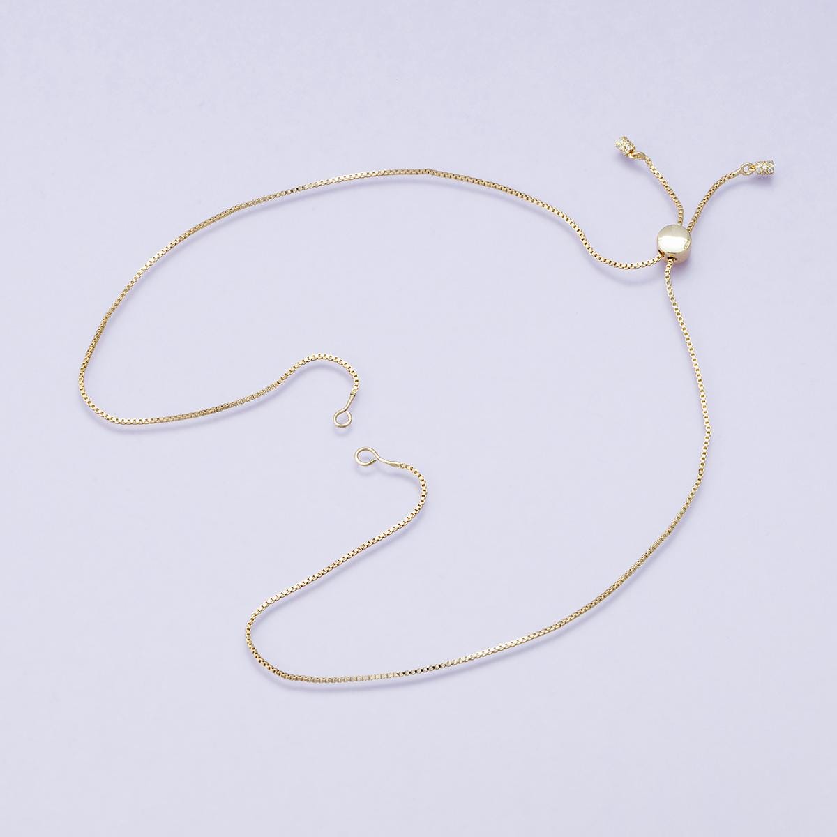 Adjustable box gold chain 14k gold filled slider necklace 19.5inch blank half finished adjustable jewelry making supply | WA-04200