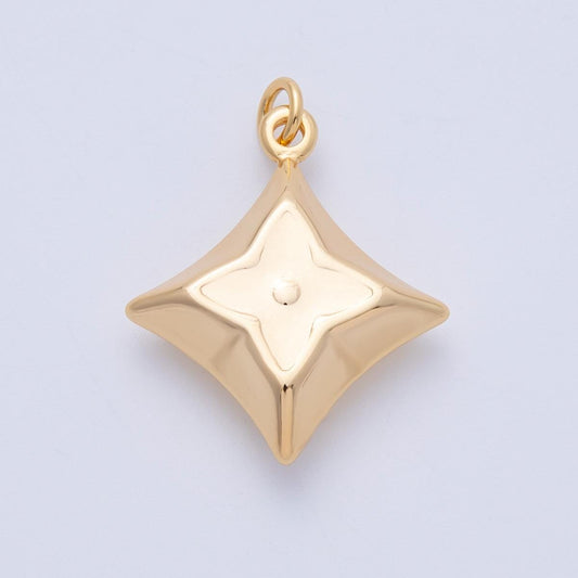 18K Gold Filled 29.5mm Flower Star Chubby Multidimensional Charm Puffy North Star Pendant 3D Sculptural Compass Gift for Her | Charms-00331