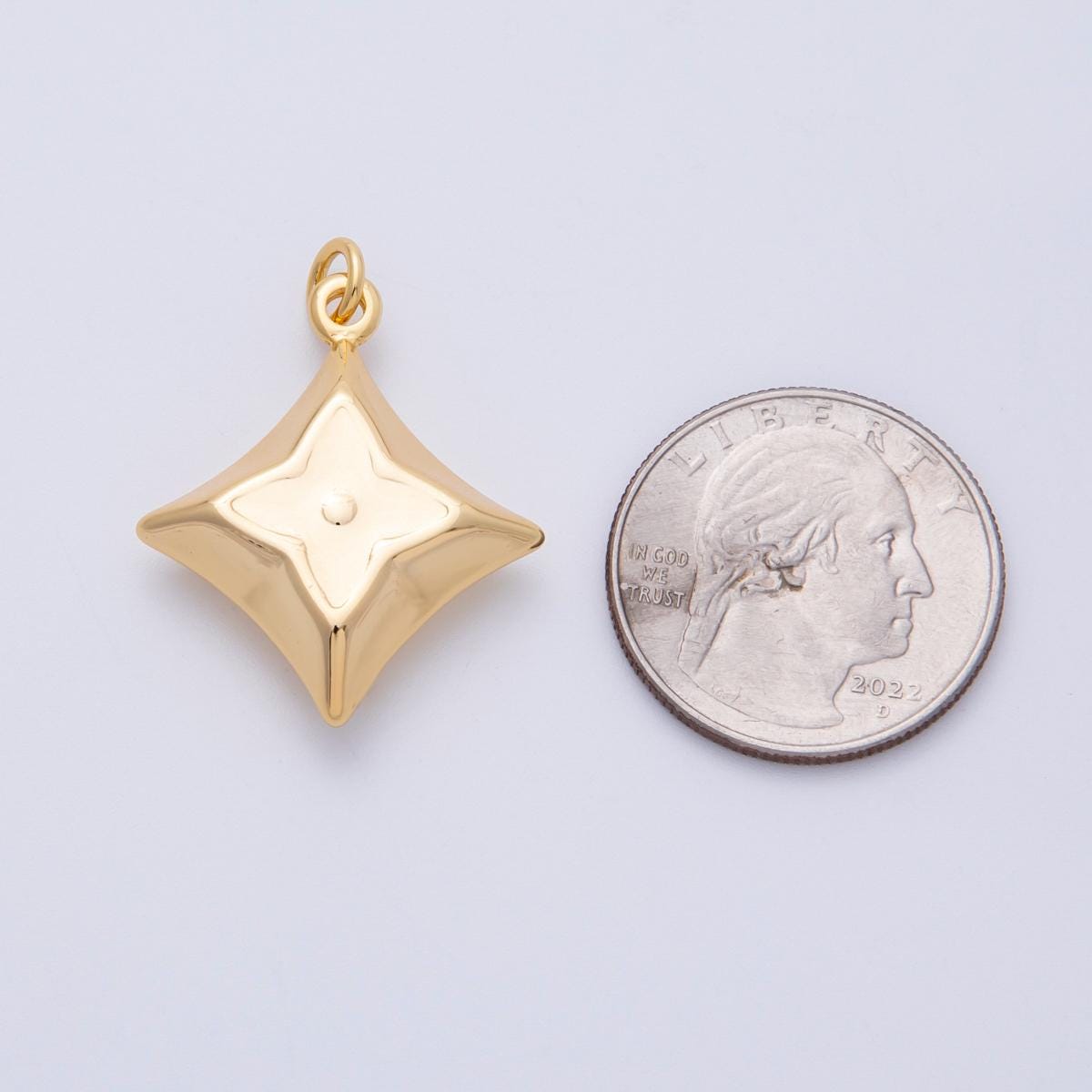 18K Gold Filled 29.5mm Flower Star Chubby Multidimensional Charm Puffy North Star Pendant 3D Sculptural Compass Gift for Her | Charms-00331