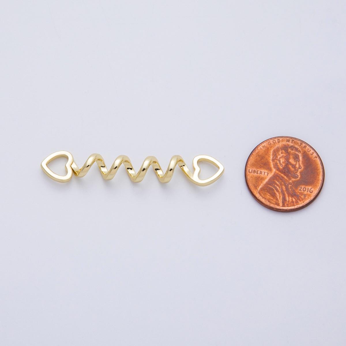 16K Gold Filled 44mm Minimalist Open Heart Spiral Connector Twisted Helix Charm Link Unique DIY Jewelry Component Gift | Findings-00065
