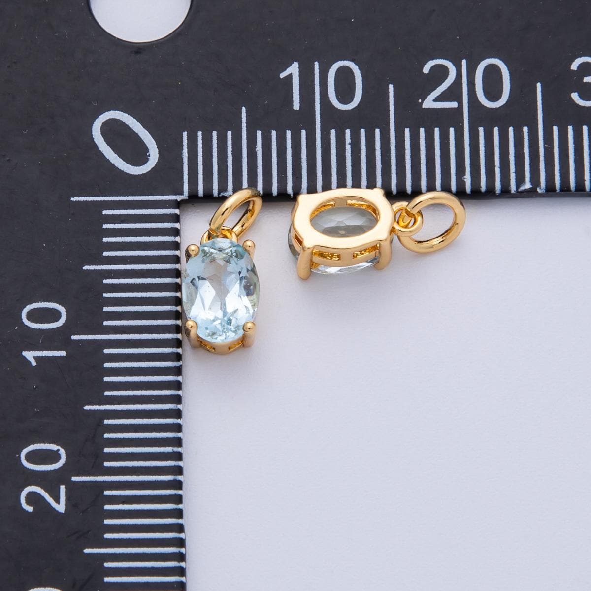 18K Gold Filled 8.8mm Light Blue CZ Oval Birthstone Charm Aquamarine March Pendant Minimalist Amulet Gift for Her | Charms-00330