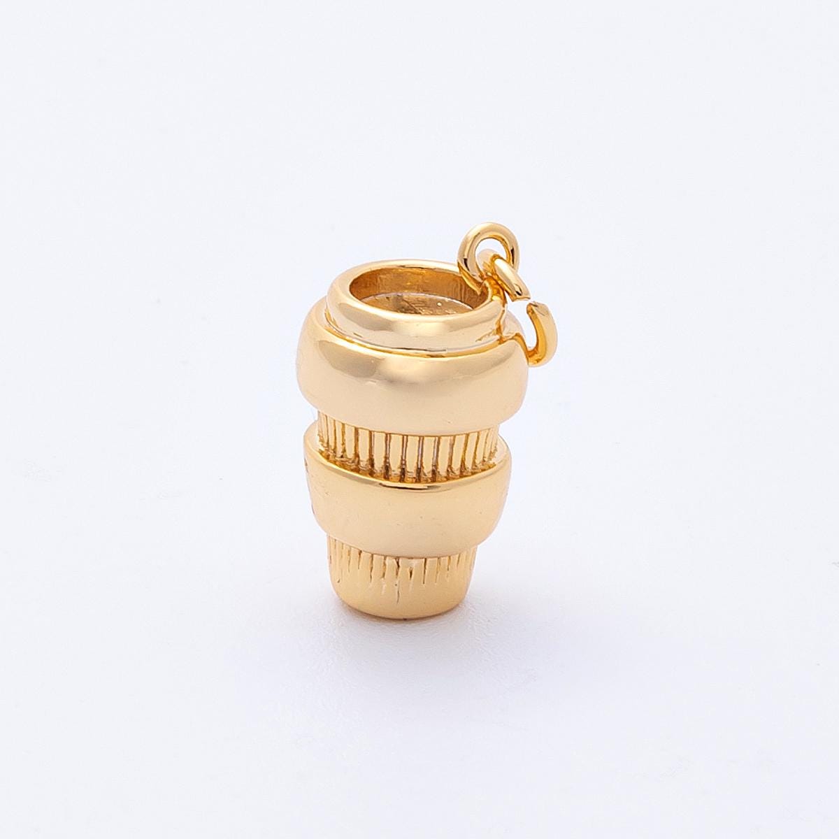 18K Gold Filled 15.6mm Coffee Cup Multidimensional 3D Charm To-Go Barista Pendant Whimsical Charm Coffee Lover Gift for Her | Charms-00340