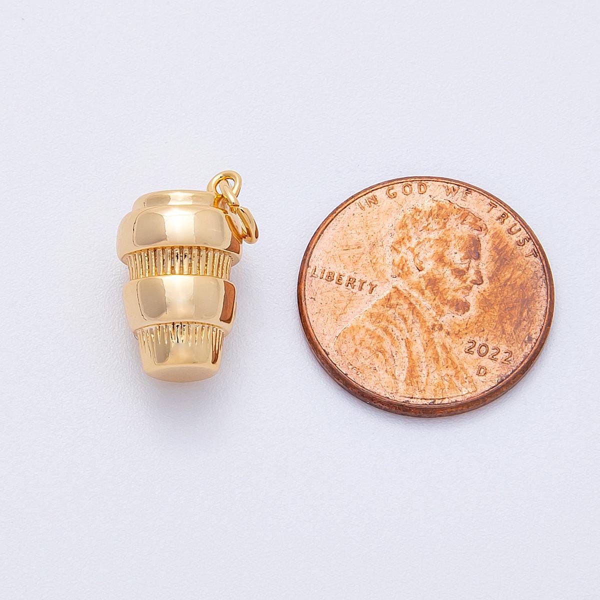 18K Gold Filled 15.6mm Coffee Cup Multidimensional 3D Charm To-Go Barista Pendant Whimsical Charm Coffee Lover Gift for Her | Charms-00340
