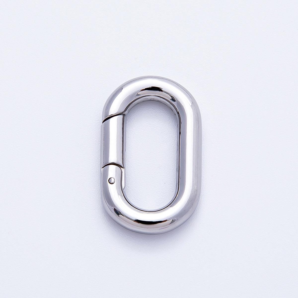 Stainless Steel 18.3mm & 22.6mm High-Polish Silver Oval Carabiner Clasp Minimalist Charm Connector for DIY Modern Jewelry | FINDINGS-00076