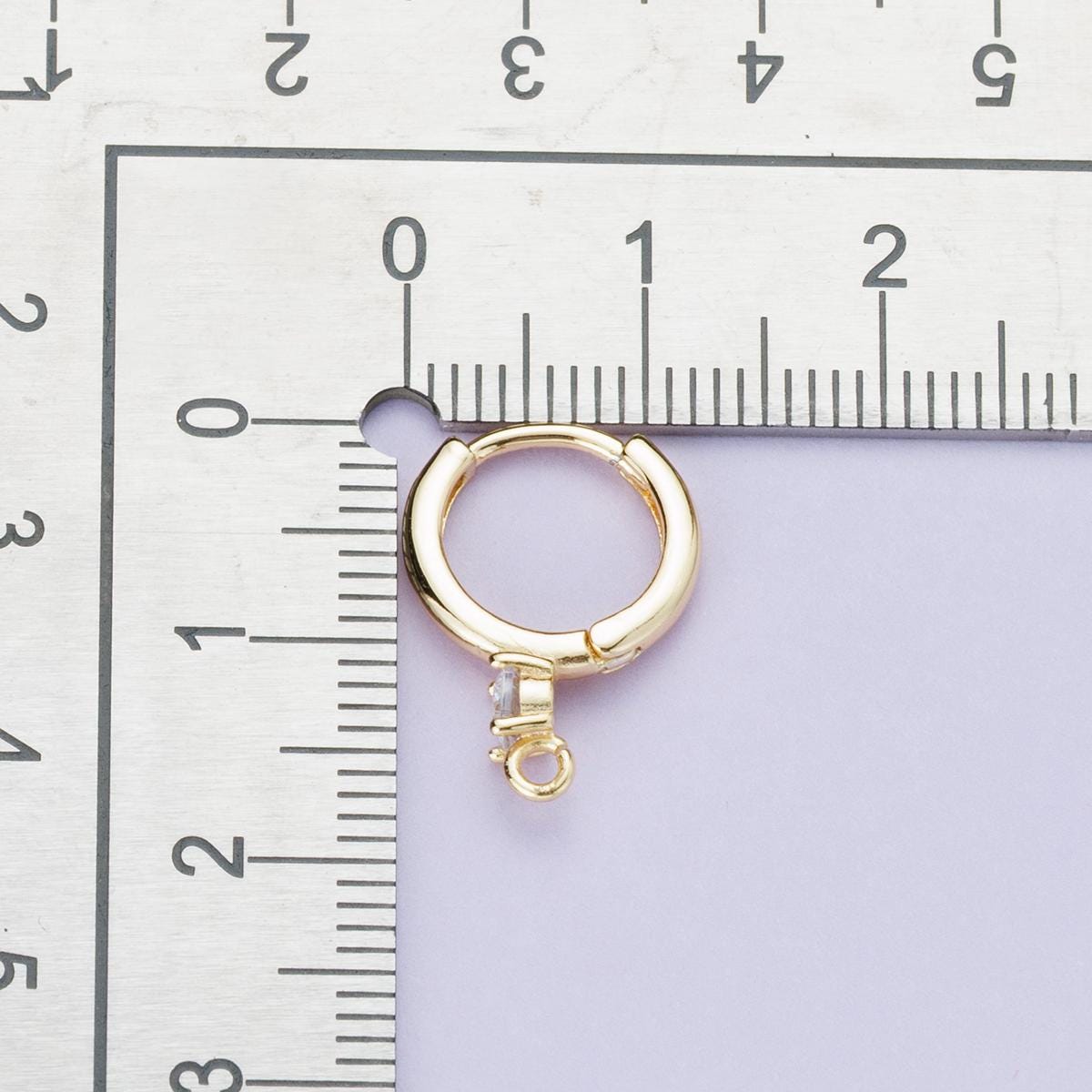 12.5mm 18k Gold Filled Huggie Hoop Earrings with Clear CZ Stone Open Link Charm Component for Jewelry Making (17.6 x 12.5mm) Findings-00083