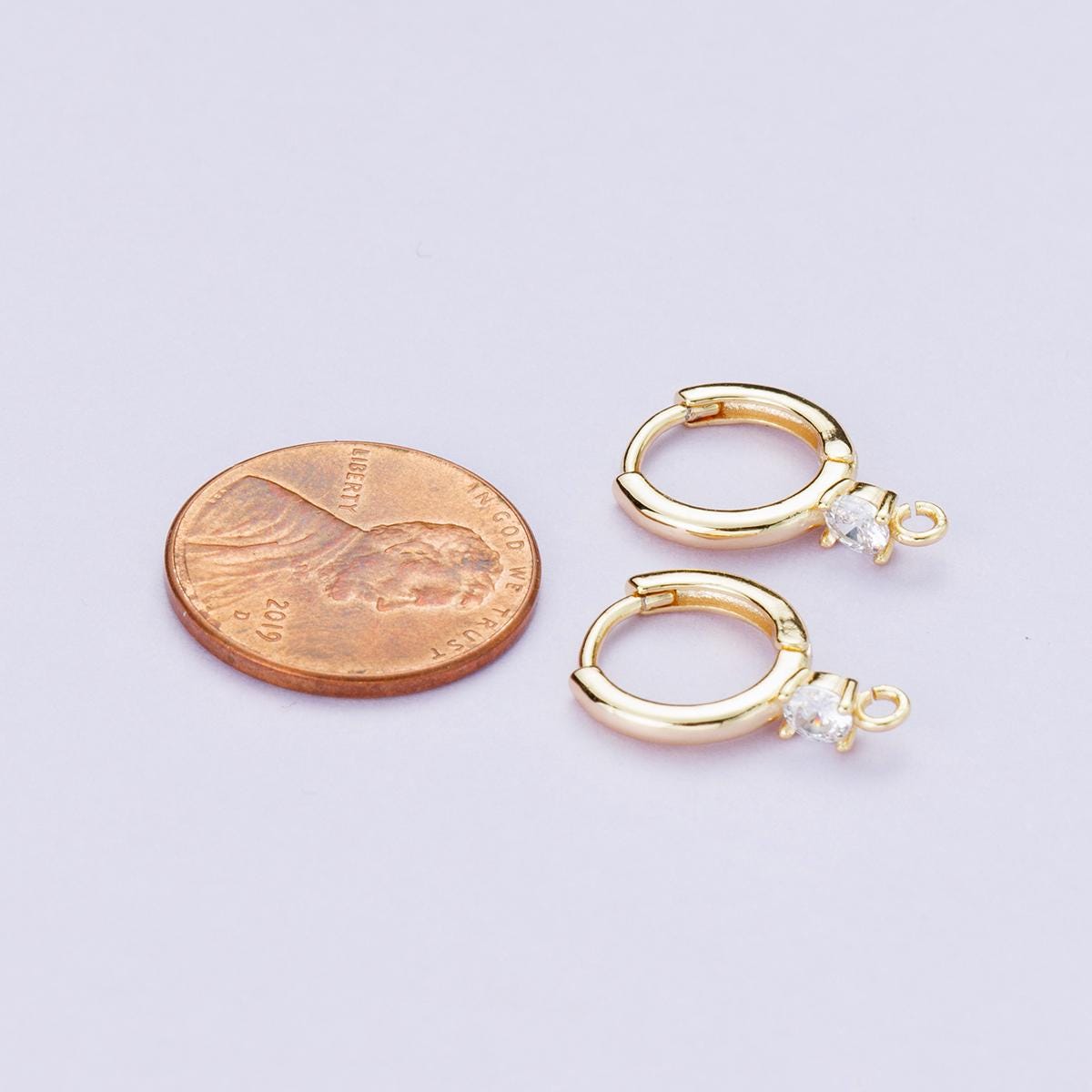12.5mm 18k Gold Filled Huggie Hoop Earrings with Clear CZ Stone Open Link Charm Component for Jewelry Making (17.6 x 12.5mm) Findings-00083