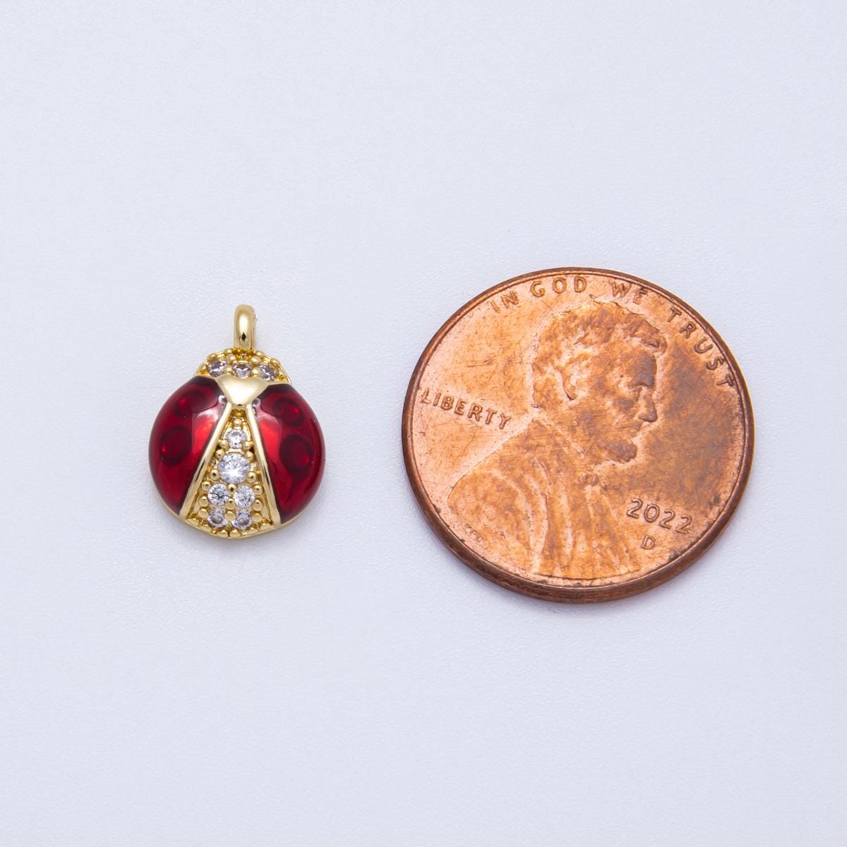 16k Gold Filled 13mm Ladybug Pendant Red Enamel Good Luck Charm with Sparkling CZ Nature Lover Gift for Her | CHARMS-00347