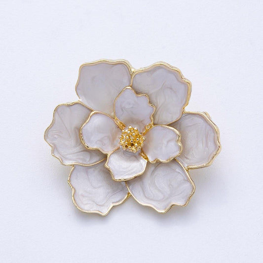 White Flower Brooch Elegant Crystal Floral Pin Vintage Style Jewelry Gift for Her Statement Piece for Coats Scarves Accessory | BH-119