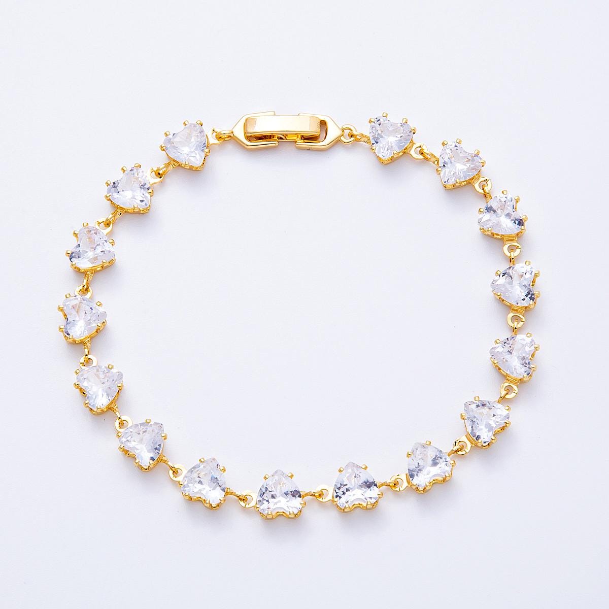 Dainty 18K Gold Filled Heart CZ Tennis Bracelet, Gold Tennis Bracelet Cubic Zirconia Bracelet 7.2 inch | WA-4216