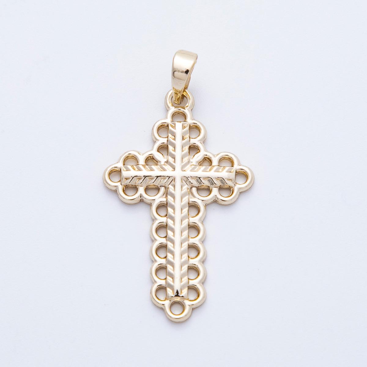 16K Gold Filled 30mm Open Edged Geometric Religious Cross Pendant vintage filigree faith jewelry gift diy for custom necklace | Charms-00215