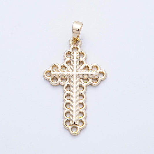 16K Gold Filled 30mm Open Edged Geometric Religious Cross Pendant vintage filigree faith jewelry gift diy for custom necklace | Charms-00215