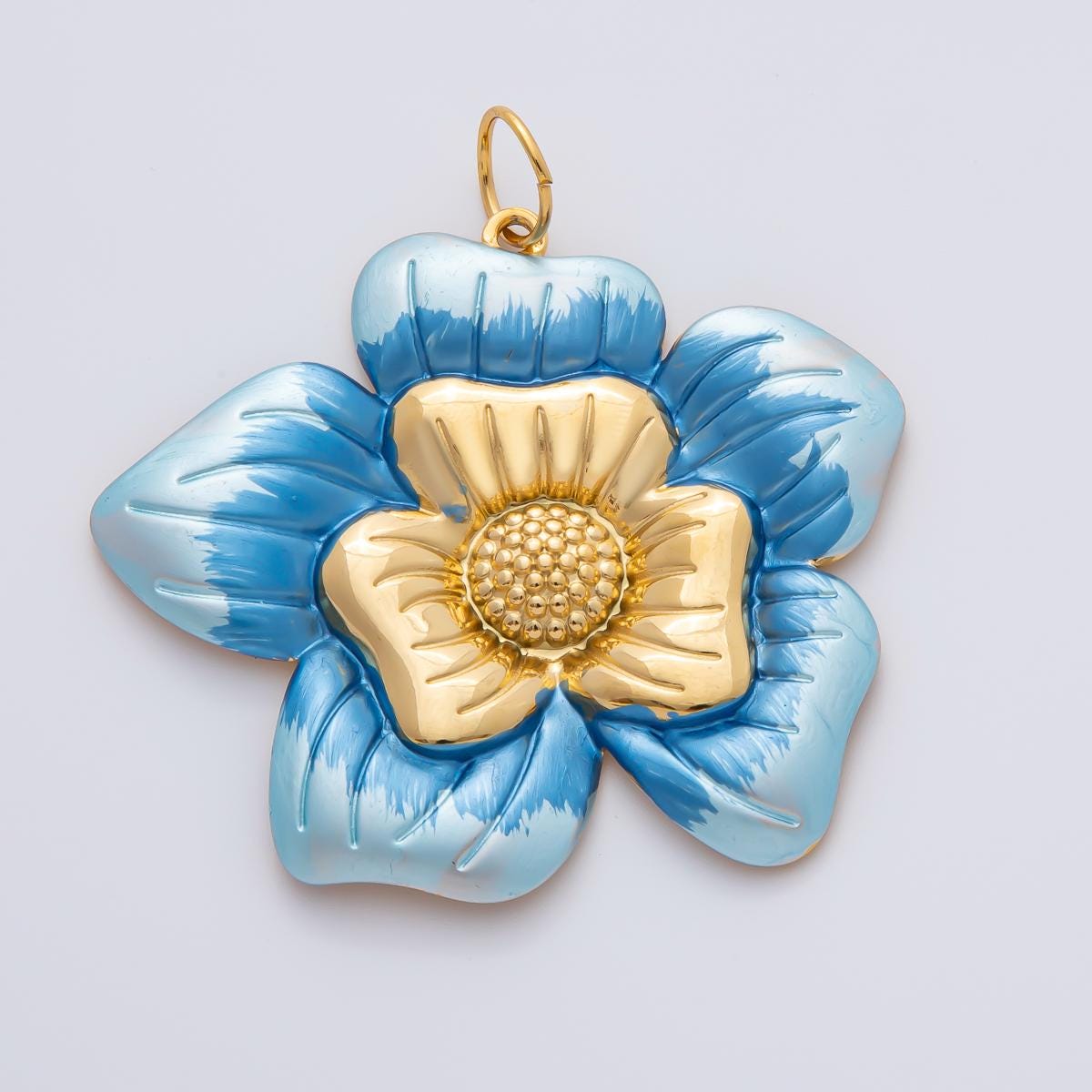 18K Gold Plated 51mm Blue, Pink, Black Enamel Blooming Flower Charm Summer Jewelry Making Supply for custom necklace | AF1421