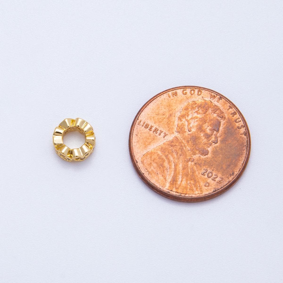 18k gold filled 6mm round beaded Micro Pave Heart outline spacer donut bead | Beads-00164