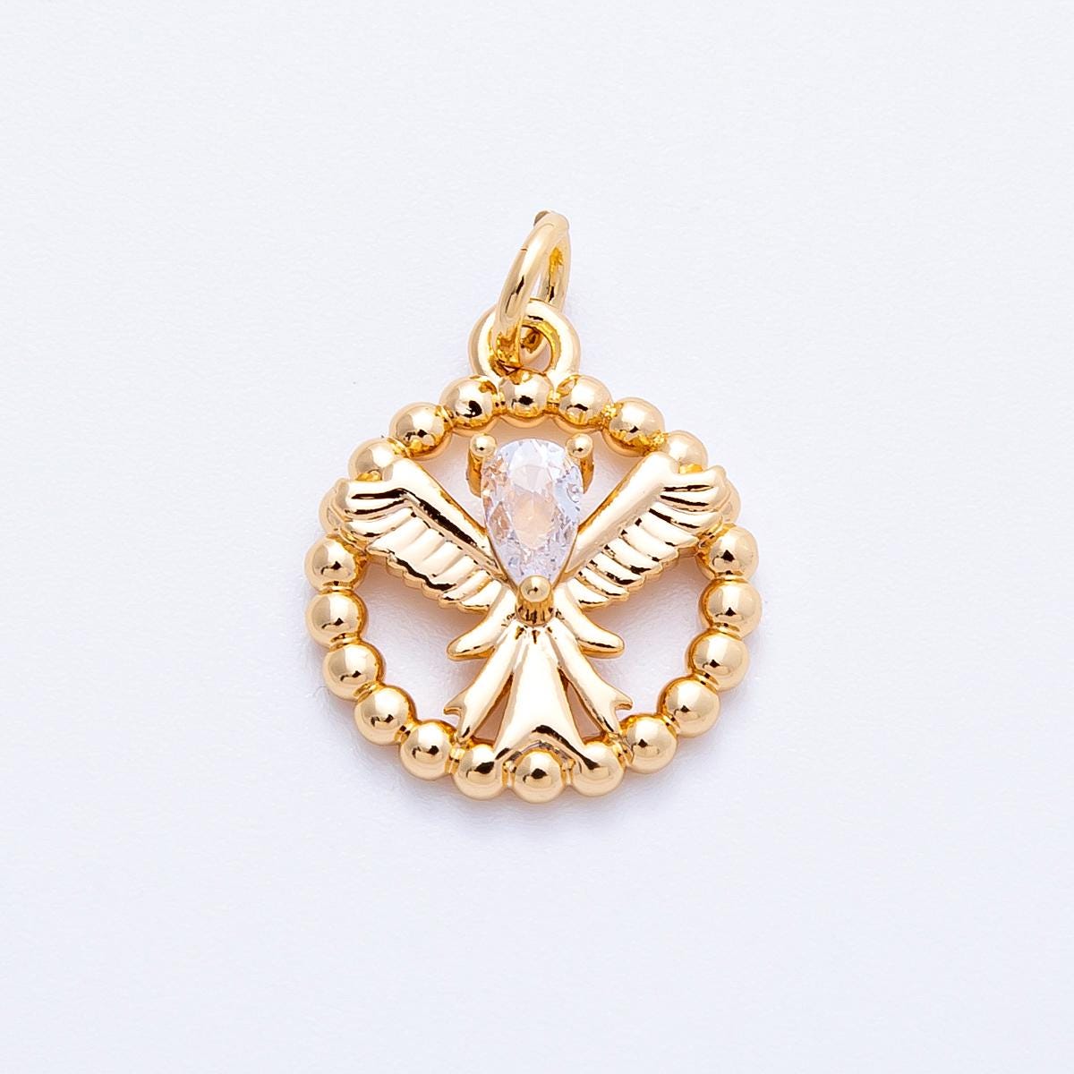18k gold filled dove pendant delicate CZ crystal bird charm 16mm open round necklace DIY Jewelry making supply custom jewelry | CHARMS-00345